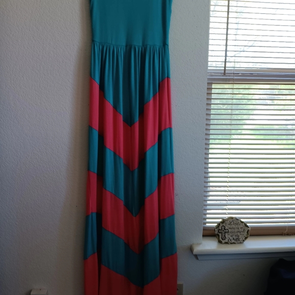 Chevron tube top Empire Maxi Strapless dress Colorblock Dress turquoise/coral - Picture 10 of 14